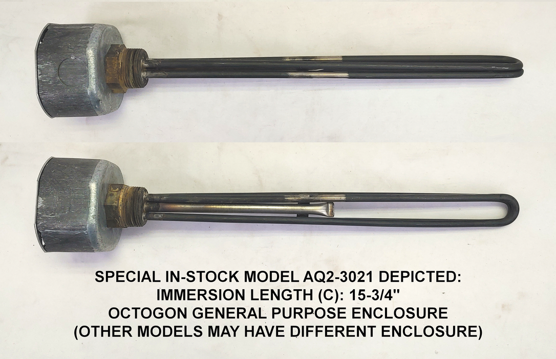 AQ2-1521 Model: 1500W @ 208V 8-1/2" Immersion Length Unregulated Incoloy Sheath With Brass 1-1/4" NPT Screw Plug Immersion Elements