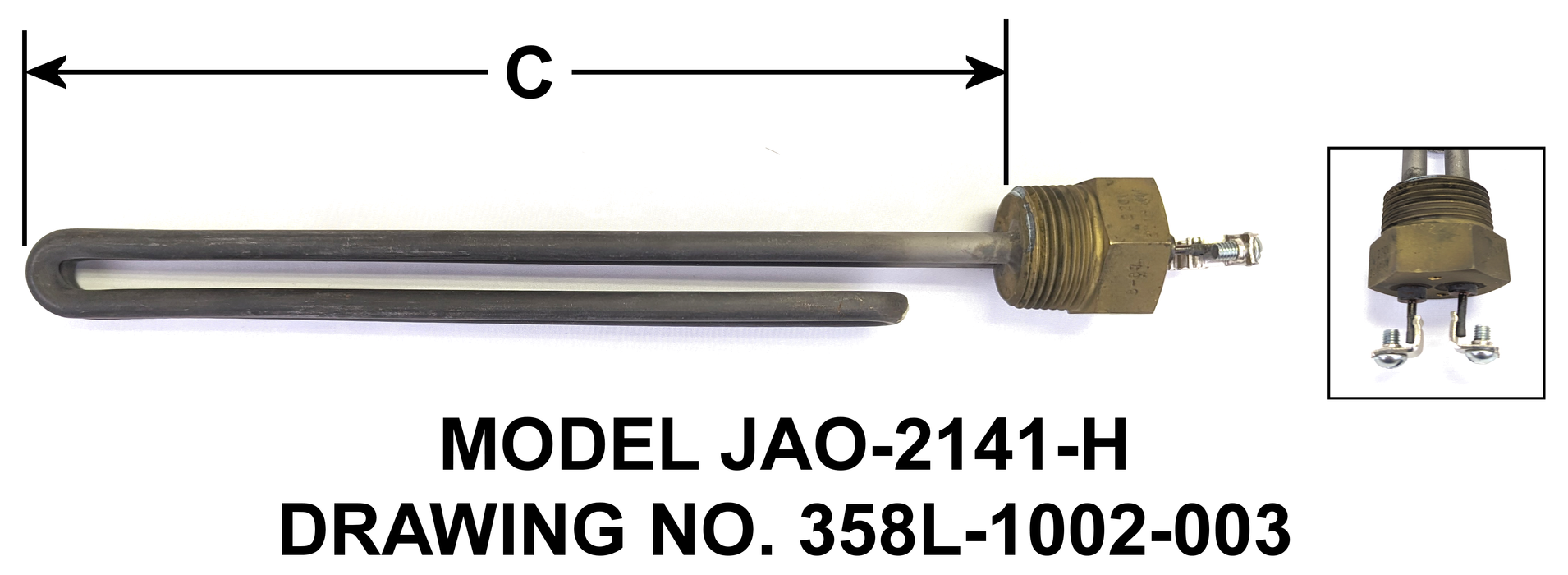 JAO-2141-H(Lug Terminals) Model: 2180W @ 220V 1-Phase, 10-1/2" Immersion Length Jackson Dishwasher Booster Immersion Elements, 1" MPT Screw Plug