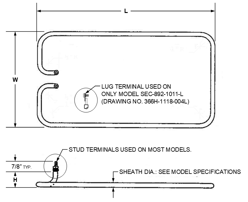 SEC-892-1041 Model: 1000W @ 240V .315" DIA. Seco / Delfield 893 Equivalent Warmer Replacement Element For Seco Steam Tables 18-5/8" L x 10-1/8" W x 1-3/8" H