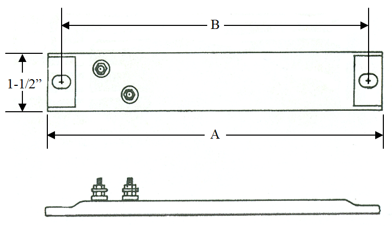 Model No. STH-1041-24-SS: 1000W @ 240V 1-1/2" Wide X 23-3/4" Length Stainless Steel Channel Strip Heaters With Mounting Tabs and (2) ﻿#10-32 or #10-24 Screw Terminals Offset (Diagonal) At One End