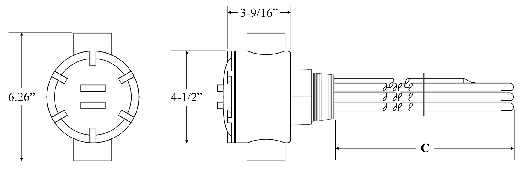 A-2021-WXP Model: 2000W @ 208V 1-Phase 8-1/2" Immersion Length Explosion/Moisture-Resistant, Non-regulated, Incoloy Sheath With Brass 2" NPT Screw Plug Immersion Elements