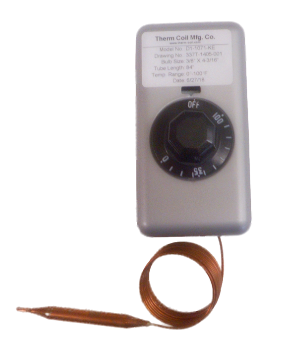 D1-1071-KE: 0°-100°F DPST Heating Line Voltage Mechanical Thermostat with General Purpose Enclosure, 120 to 480VAC