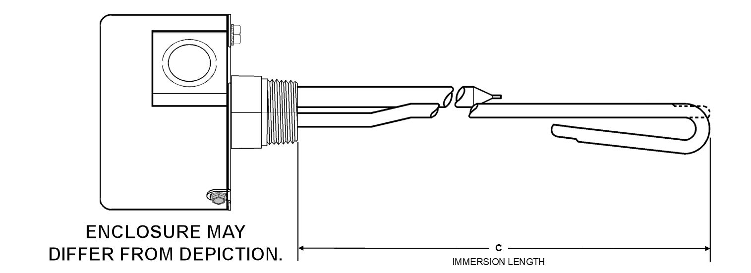 AO-1041 Model: 1000W @ 240V 1-Phase 11" Immersion Length Unregulated Incoloy Sheath With Brass 1" NPT Screw Plug Immersion Elements