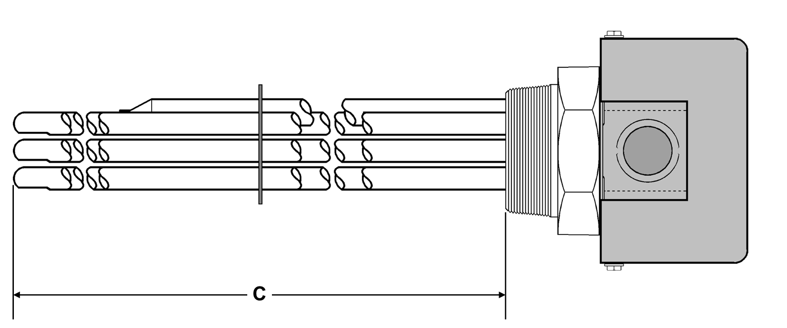 S Models: Unregulated Steel Sheath With Steel 2" NPT Screw Plug Immersion Elements