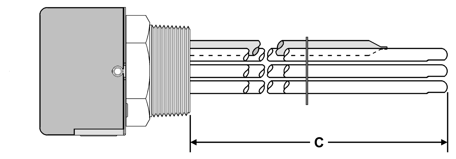SS Models: Unregulated Steel Sheath With Steel 2-1/2" NPT Screw Plug Immersion Elements