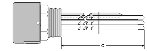 SS Models: Unregulated Steel Sheath With Steel 2-1/2" NPT Screw Plug Immersion Elements