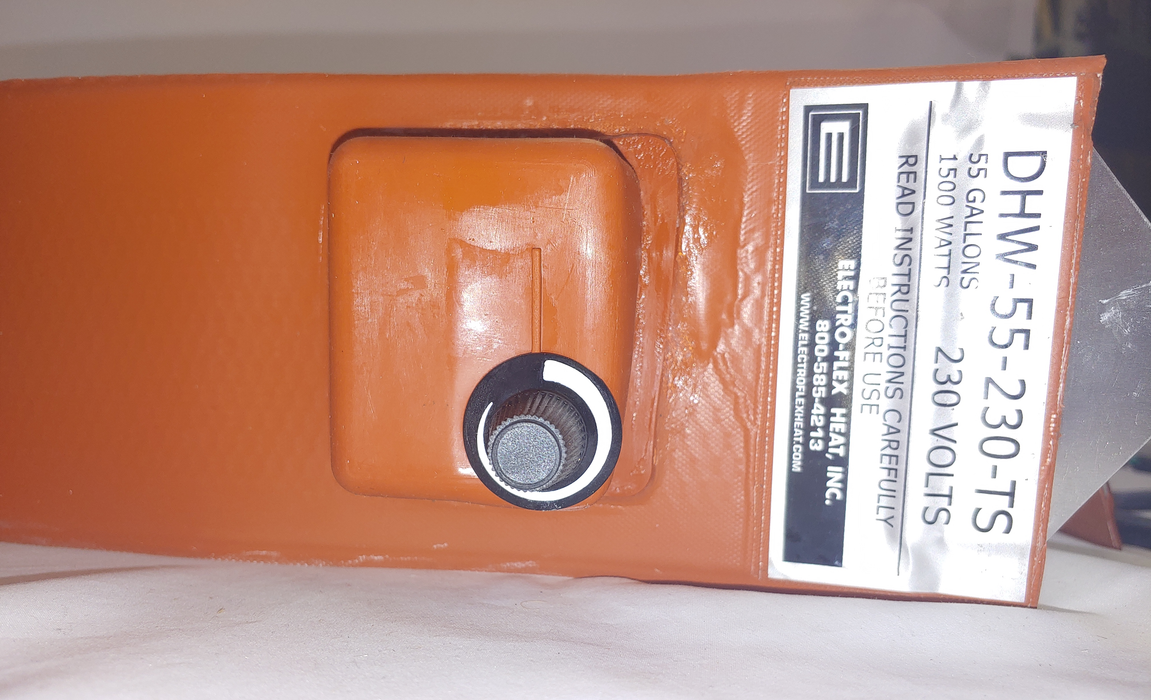 Model DHW-55-230-TS: 1.5kW, 120VAC, 55-Gallon Metal Drum Heater With 50°-425°F Thermostat Control - 4" Wide