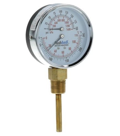 Hubbell T405 Temperature and Pressure Gauge, 30°-240°F (0°-116°C) & 0-200 PSI