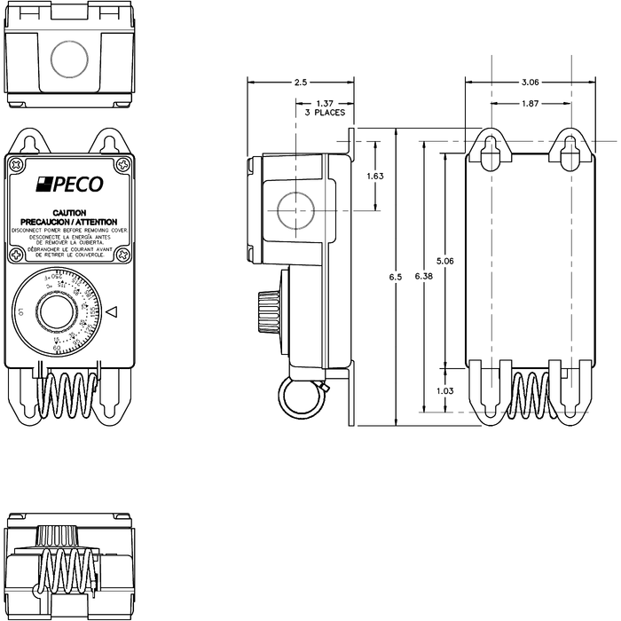 Peco TF115-001 40°F to 110°F SPDT Coiled Thermostat With NEMA 4X Moisture-Resistant Enclosure