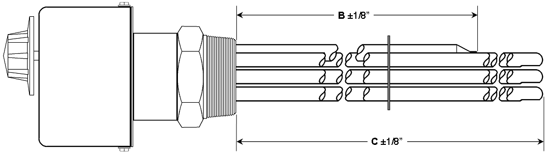ES Models: Regulated Steel Sheath With Steel 2" NPT Screw Plug Immersion Elements