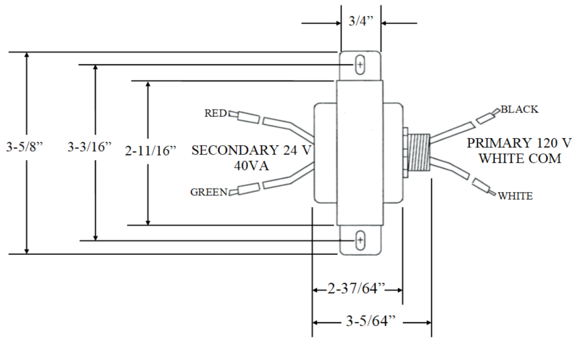 Robertshaw 620-403: Class 2 Transformer, 120V AC Primary to 24V AC Secondary (40 VA), Universal Mount